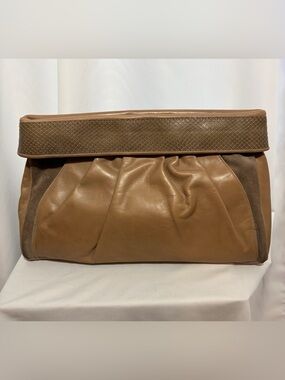 SUSAN GAIL Vintage Taupe Leather & Snakeskin Clutch  Bag